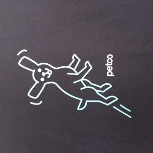 Petco Tshirt Size XS Employee Navy Blue Jumping Hopping Happy Puppy Dog